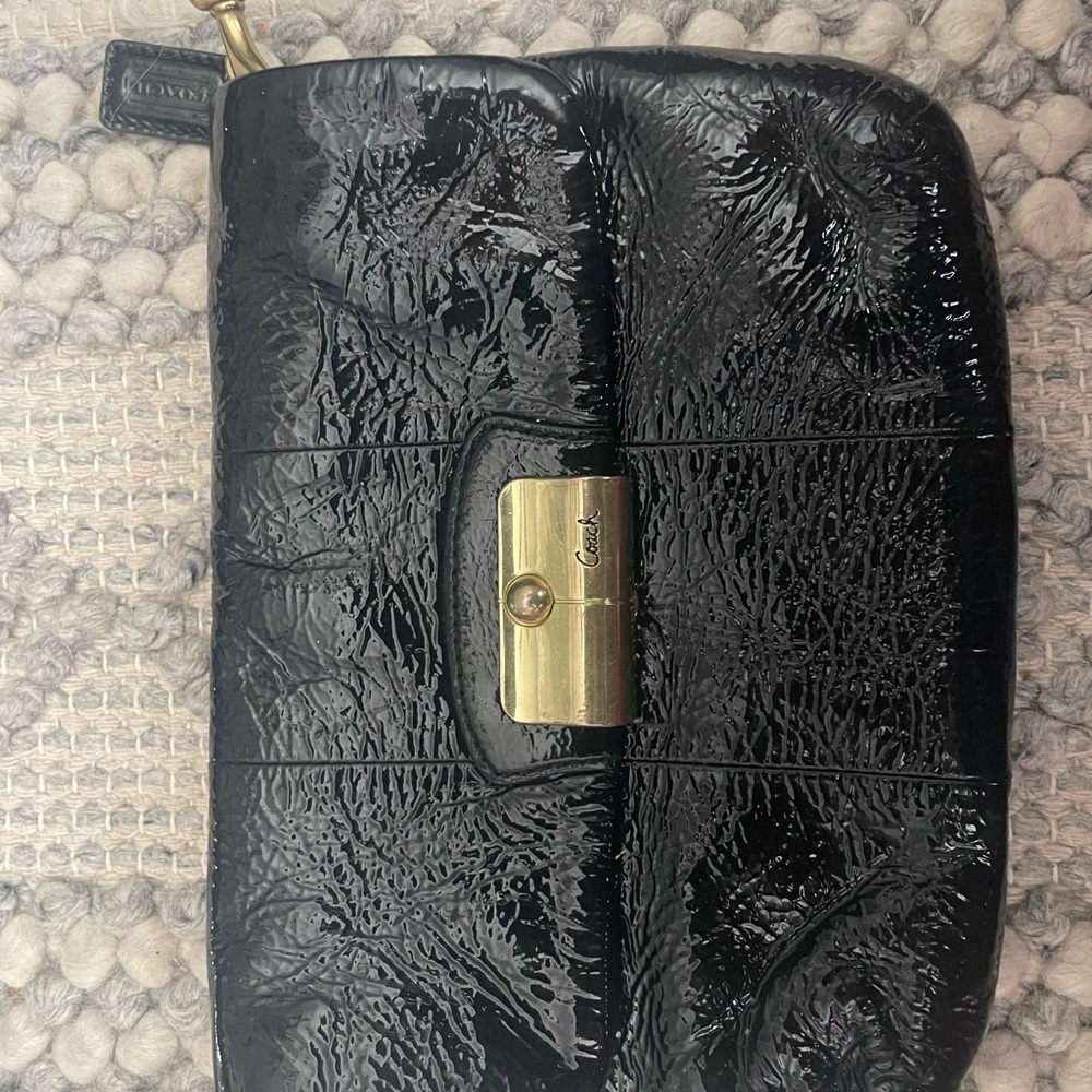 Coach Black Leather Cross Body with Gold Accents